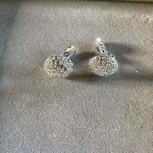 Vintage clip on sparkle earrings crystal bling Ivy retro rhinestone silver tone - Picture 10 of 12